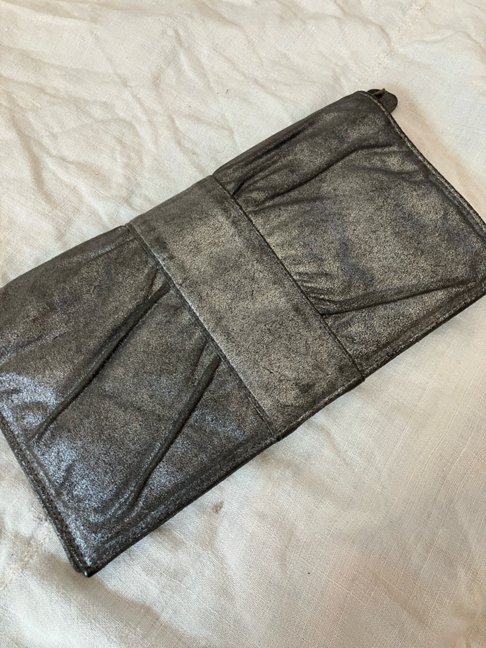 GoldenBleu Metallic Suede Fold-Over Clutch